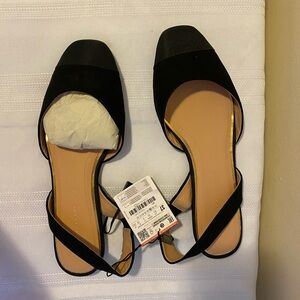 NWT Black Women's Square-Toe Slingback Flats -  Size 6.5